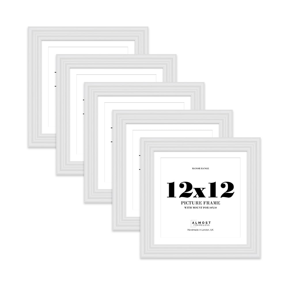 12x12" White Picture Frame - 12x12" Square Frame with 10x10" Mount for 12x12"/10x10" Pictures Vintage Style Antique-Inspired Home Accessories, 5 Pack