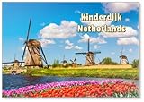 Tamaño: 53 x 80 mm Colorido paisaje primaveral en Holanda, Europa. Famosos molinos de viento en Kinderdijk Village con tulipanes flores parterres en Holanda. Famosa atracción turística en Holanda, imán para nevera