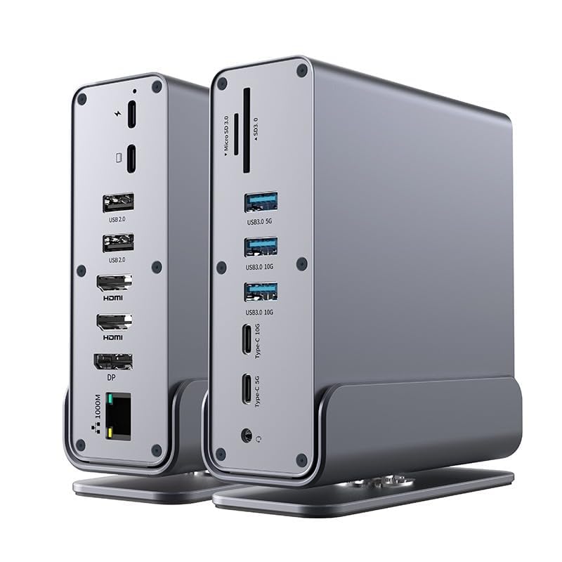 Image of Tobo 15 in 1 USB C HUB Docking Station MST Vertical USB Multi Port hub Works with M-books Pro Laptop and Other Type-C Devices Multi HDMI USB 3.0 Thunderbolt Dock RJ45 OTG USB Ports Type c hub TD-1568A