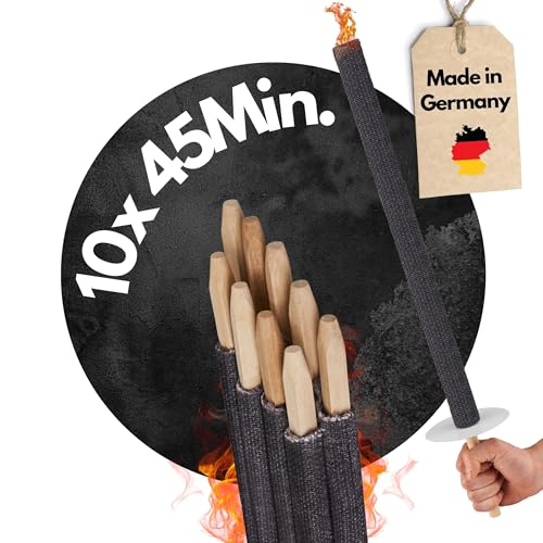 Panteer ® Fackeln für draußen - 10 Stück 45 Min. Brenndauer - Made in Germany - Für eine Wanderung mit Kindern oder Freunden, ideal im Garten oder zu Ostern/Silvester - Mit Handschutz