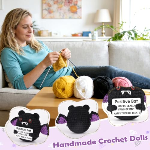 Positive Crochet Halloween Bats Gifts for Women Men Office Desk Decor - Image 3