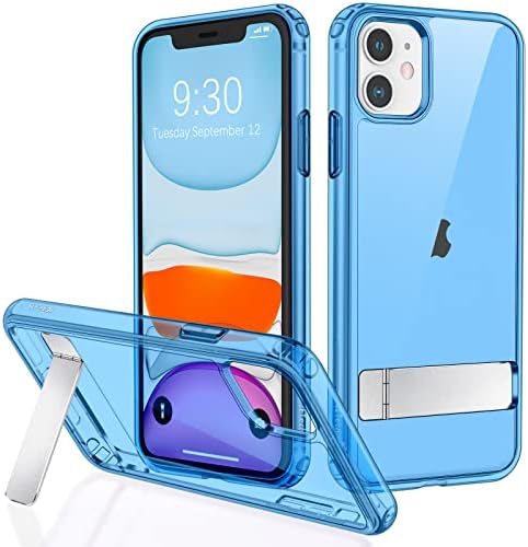 JETech Case for iPhone 11 6.1-Inch with Stand, Support Wireless Charging, Slim Shockproof Bumper Phone Cover, 3-Way Metal Kickstand(Clear)