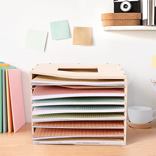 Caydo Wood Paper Storage Organizer, Slope Design Paper Storage Shelf For Holding 12 X 12 Inch Scrapbook Paper, 8 Slot Stable Scrapbook Paper Rack For Portfolio, Heat Transfer Papers #TOP5
