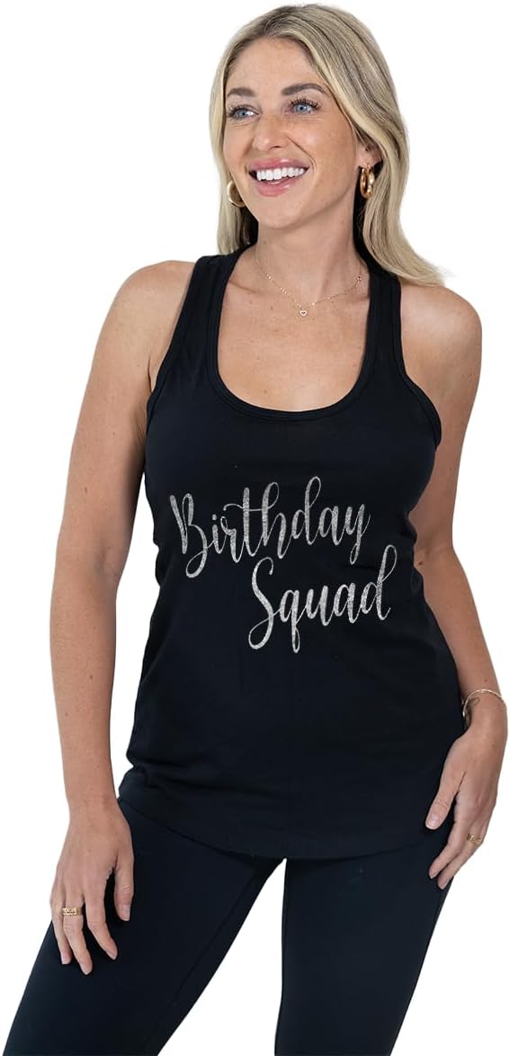 MISS POPULAR Birthday Tank Top for Women with Chest Print| Glitter Birthday Girl, Queen, Squad, Its My Birthday | Sizes S-3XL