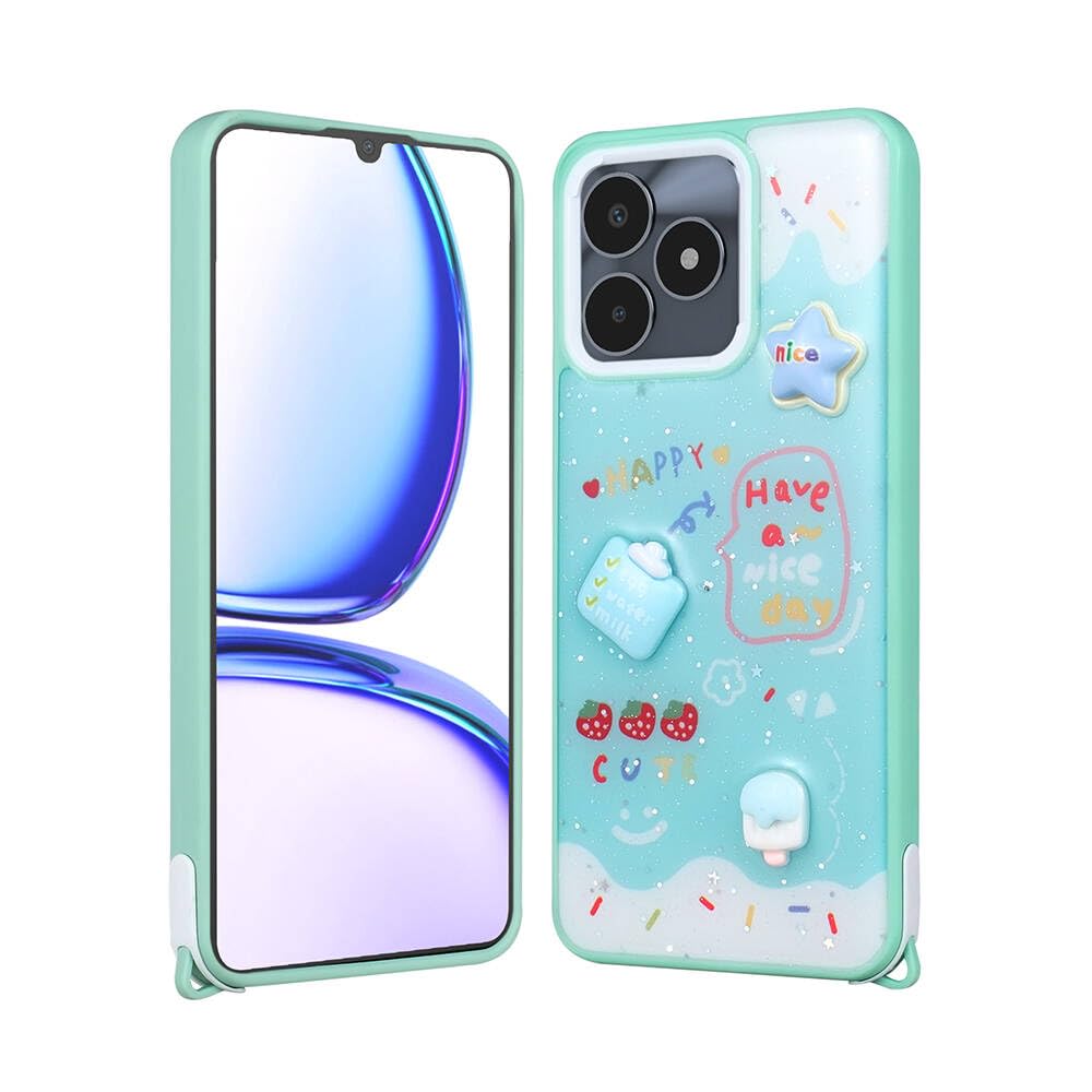 Zore Realme ile uyumlu C53 Kılıf Parlayan Simli Kabartma Figürlü Zore Cevze Kapak Yeşil