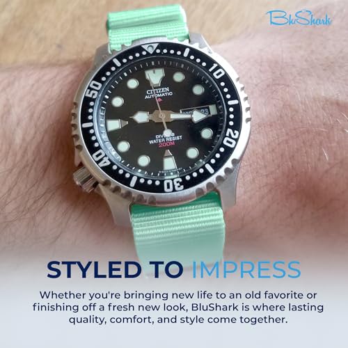 Image of BluShark - Original Collection Military-Style Waterproof Watch Strap, Fits All Timepiece Brands, Durable Nylon Wristwatch Accessories with Stainless Steel Buckle - 18mm, 20mm, 22mm & 24mm Watch Bands