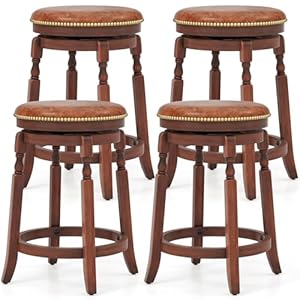 Giantex 24" Swivel Bar Stools Set of 4, Farmhouse Counter Height Stools with Upholstered Seat & Rubber Wood Frame, Round Backless Kitchen Stools, Barstools for Kitchen Island/Breakfast Nook, Walnut Giantex 24 Swivel Bar Stools Set of 4 Farmhouse Counter Height Stools with Upholstered Seat Rubber Wood Frame Round Backless Kitchen Stools Barstools for Kitchen IslandBreakfast Nook Walnut