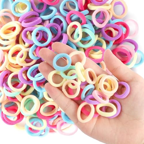 Image of Diversa Small Hair Elastics Kids Hair Bands Baby Girl Hair Rubber Bands Tiny Ponytail Holders Soft Mini Hair Ties (Light Multicolor, Pack of 100 Pcs)