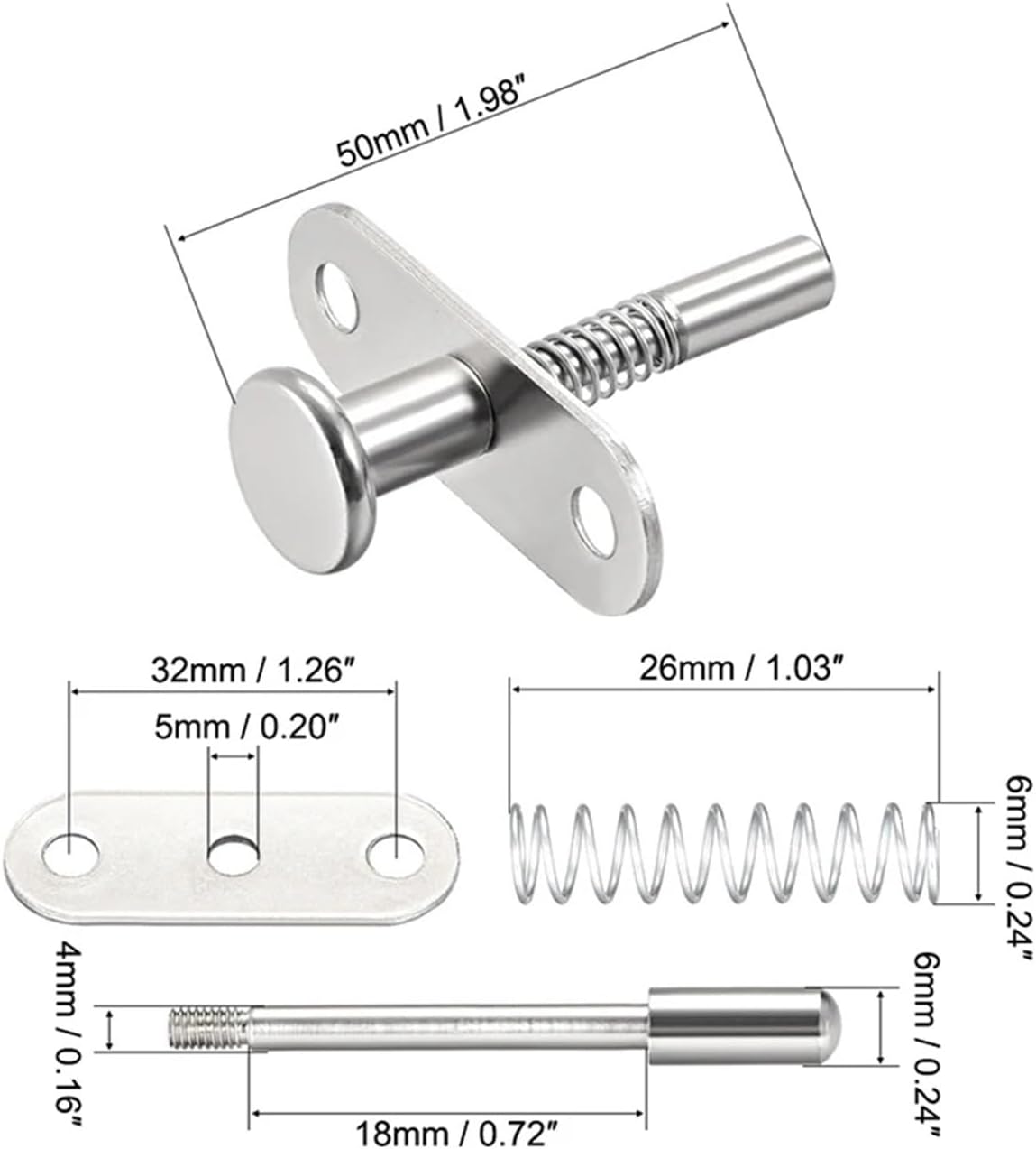 1/2/4pcs Plunger Latches Spring-Loaded Stainless Steel 6/7mm Dia 50/60/70mm Total Length Door Lift Adjustment Rod Latch(6mm Head 50mm 1pcs)