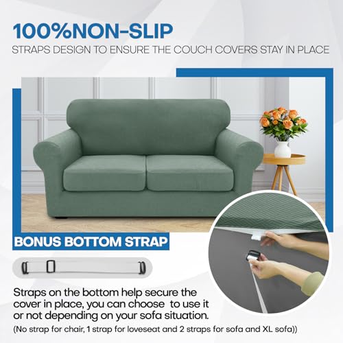 XINEAGE New 4 Pieces Extra Large Couch Covers for 3 Cushion Sofa Super Stretch Sofa Cover for 3 Large Seat Cushion Universal Slip Cover for Living Room (Pea Green), 91"-110"(3 Cushions)