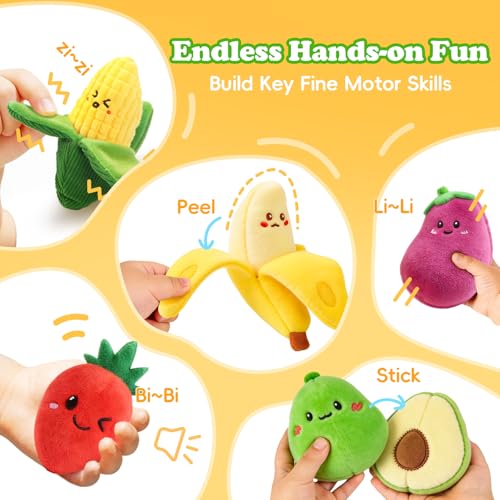 SAIMAND Baby Toys 6–12 Months, 16PCS My First Fruit Vegetable Sensory Toys for Babies Infants, Color Sorting Play Food with Crinkle & Rattle, Montessori Toys for 1 Year Old Toddlers Boys Girls — view 2
