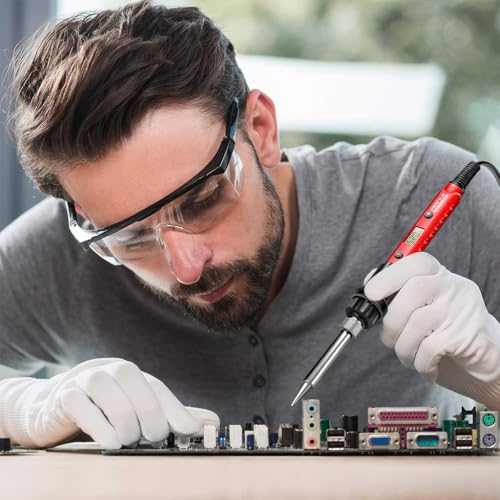 Image of Serplex 60W Soldering Iron Kit with LCD Digital Display, 180-520C Adjustable Temperature Welding Tools Set with 5 Replaceable Tips, Tweezers, Cleaning Sponge, On /Off Switch, for Electronic Repair