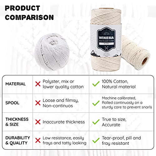 Winema 4Mm X 109Yards 100% Natural Cotton Macrame Cord, 100% Natural Cotton Macrame Rope, 4 Strand Twisted Cotton Cord For Wall Hanging, Plant Hangers, Diy Crafts Knitting, Decorative Projects (Cream) #TOP4