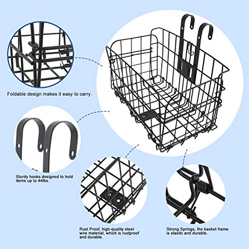 Folding Rear Bike Basket Wire Mesh Rust Proof, Easy Installation on Front Handlebar & Rear Seat, Bike Basket Bicycle Bag Cargo Rack for Mountain Bike Accessories, Frame Basket (1 Pack)