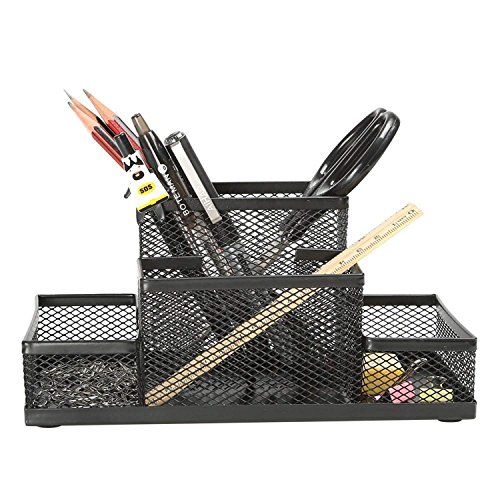 FLYMUG 4 Sections Metal Mesh Office Stationary Desk Supply Organizer Tidy Pen, Pencil Holder Stand FLYMUG 4 Sections Metal Mesh Office Stationary Desk Supply Organizer Tidy Pen, Pencil Holder Stand