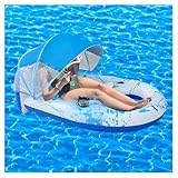 Realtime Inflatable Pool Float with Canopy UPF50+, Pool Floats Adult Heavy Duty, Pool Lounger Float with Cup Holder & Backrest for Pool,Lake,Beach. (Blue Ink), X-Large