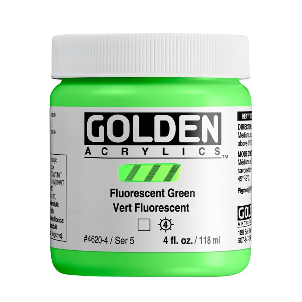 Heavy Body Acrylics by GOLDEN, Fluorescent Green, 4 fl. oz. Jar, Professional Acrylic Paint, Transparent