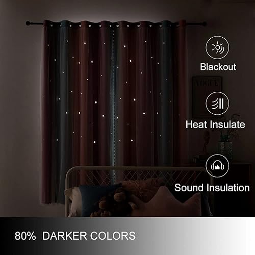 Miniatura 3 de FANLI Ombre Rainbow Blackout Curtains for Kid Girls Bedroom Living Room Darking Stripe Double Layer Star Cut Out Wall Home Decor Gradient Grommet