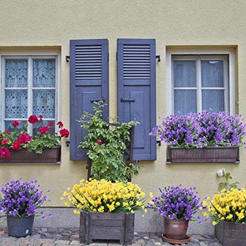 Urstoud Artificial Flowers,Fake Greenery Faux Plastic Bushes Fake Shrubs Uv Resistant No Fade Faux Plastic Plants For Wedding Hanging Bouquet Indoor Outdoor Home Garden Office Table Vase 6Pcs (Purple) #TOP2