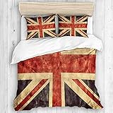  KOSALAER Bettwäsche-Set,Mikrofaser,Die Großbritannien- oder Union Jack-Schmutzflagge,1 Bettbezug 135 x 200cm + 2 Kopfkissenbezug 50 x 80cm