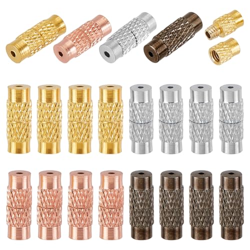 PH PandaHall 100pcs 4 Colors Brass Screw Clasps, 12x4mm Twist Clasps Barrel Clasp Cord End Caps Jewelry End Tip Caps Screw Connector Fastener for DIY Bracelet Necklace Jewelry Craft Supplies Making
