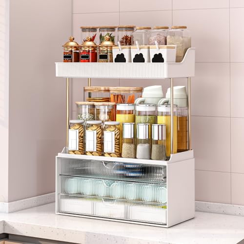 Image of caktraie 2 Pack Bathroom Counter Organizer - 3 Drawers Makeup Organizer, Cosmetic Storage Drawer for Dresser Countertop and Bathroom Vanity for Large Skincare, Perfume, Clear
