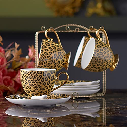 Theekopjes Leopard Coffee Set English Middag Bone China Cup and Saucer Teacup Ceramic Tea Party Gifts FQYXLX (Color : M) - Image 4