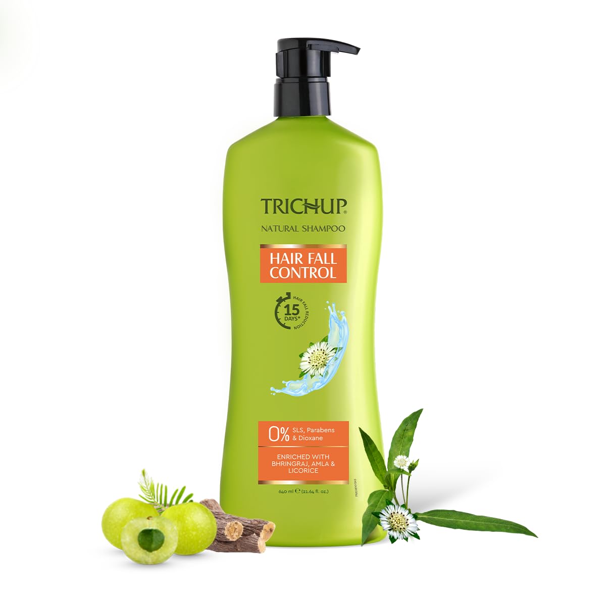 Trichup Hair Fall Control Natural Shampoo 640 ml - Enriched with Bhringraj - Cleanse Your Hair Effectively & Protect From Breakage - Get Healthy & Shiny Hair All Day Long-picture-24