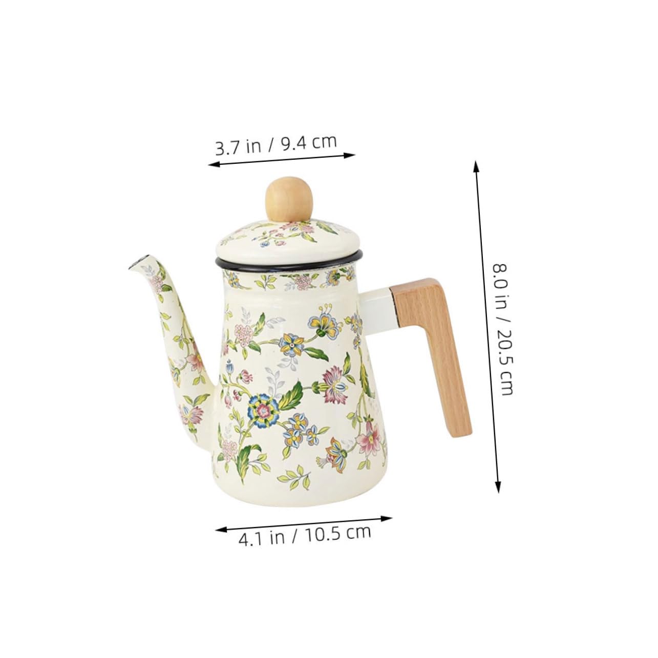 Mipcase Teiera Smaltata Vintage Manico in Legno 1,2L Bollitore per Tè e Caffè per Appassionati di Caffè e Tè