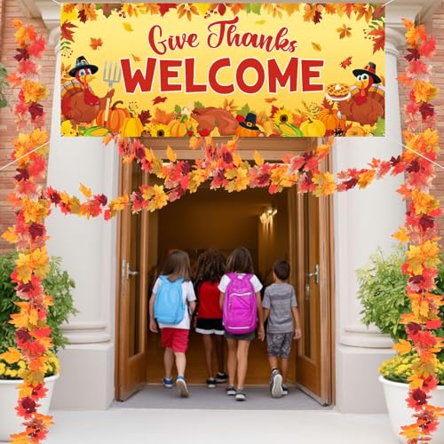 Image of Funrous Door Banner Party Decor Porch Banner Door Sign Set Photo Booth Props Backdrops for Birthday Baby Shower Outdoor Indoor House Porch Decorations(Yellow,Fall)
