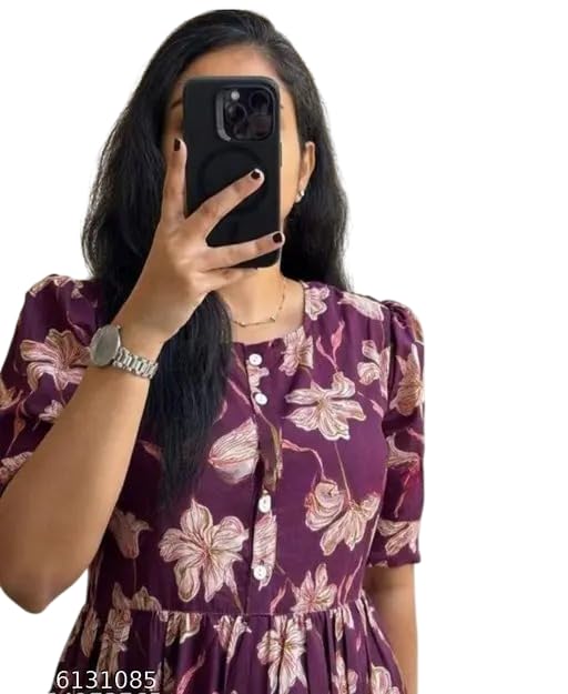 Image of Women's Cotton Blend Maxi Midi Dress Western Dress for Women Elegant Floral Printed Long Dresses