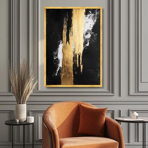 Impression sur toile abstraite noire et dorée sans cadre - 2