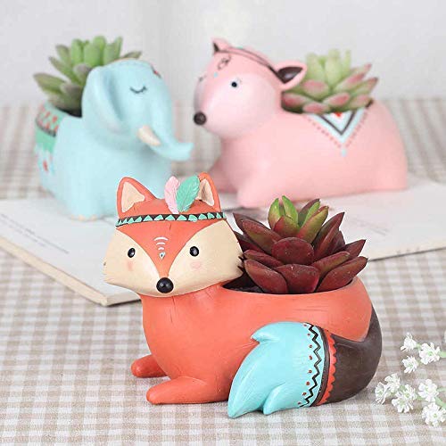 Image of Resin Pots Planter Animals Shape Resin Succulent Pot Succulent Planter Flower Pots Indoor Container for Garden and Office Table (6 Animal Combo Pot), Multicolor