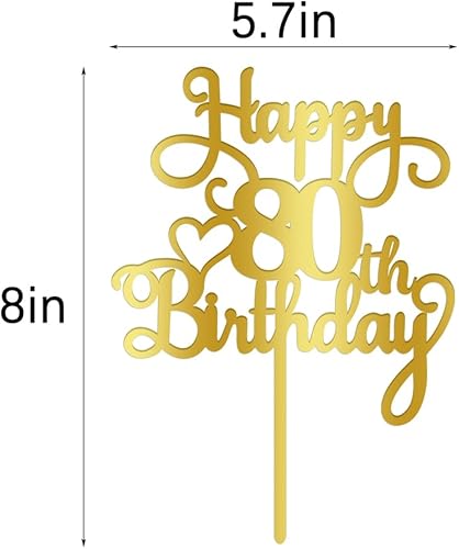 Miniatura 3 de Decoración de pastel de feliz cumpleaños 80, decoración acrílica dorada de doble cara, para decoración de pastel de cumpleaños 80, decoraciones de