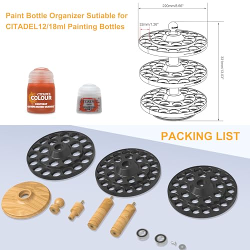 Image of Evemodel Rotatable Paint Organizer Pigment Bottle Spinning Rack Stand Desktop Holder Shelf (3 layers big holes)