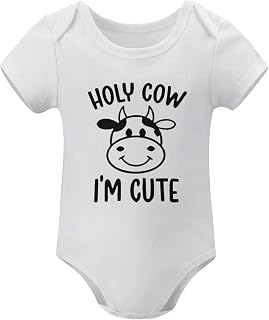 Holy Cow I'm Cute Coming Home Outfit for Baby Boy Summer Short Sleeve Baby Girl Newborn Outfit White 18 Month Boy Romper