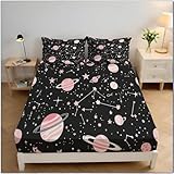Sabana Bajera 135x190 / 200 Ajustable Espacio Celestial Impresión 3D Sabanas Bajera Cama 135 Negra, Bolsillo Profundo 30 cm Ropa de Cama Microfibre Suave y Cómoda a.9788