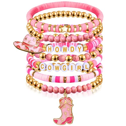Western Gifts for Women Teens Cute Western Cowgirl Accessories Cowgirl Hat Boot Charms Beaded Stackable Stretch Bracelets Bohemian Jewelry Gifts