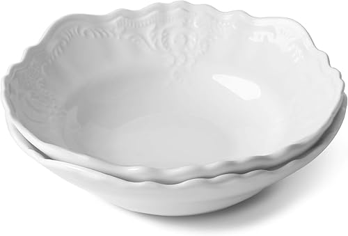 amhomel Cuencos de porcelana, cuencos de cerámica poco profundos de 19 onzas para ensalada, pasta, sopa y fruta, aptos para microondas