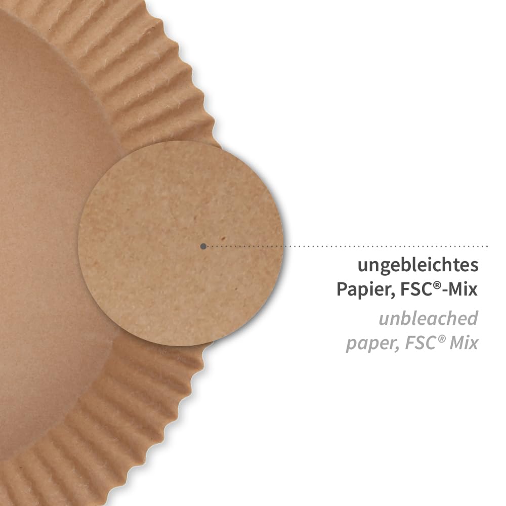 NatureStar Backpapier für Heißluftfritteuse, rund, 1000 Stück, Papier, braun (Ø 20 cm, 4,5 cm, 1000, stück)