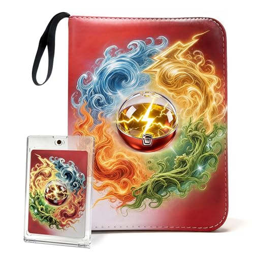 Lalawlife 4 Pocket Trading Card Binder with 50 Removable Pages Holds 400 Standard Cards Secure Zipper Closure & PU Leather Cover for Collectible Games Sports TCG