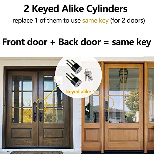 Hisafe Matte Black Double Front Door Handleset In Camelot Trim, Heavy Duty Keyed &Dummy Exterior Door Lock Set With Deadbolt And Lever, Right & Left Handed, 17.52'' Length, X-2018Db-Set #TOP3