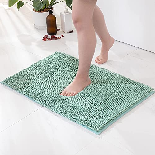 Miulee Bathroom Rugs And Mats Set, 2 Pieces Non Slip Thick Bath Mats Soft Chenille Bath Rugs Water Absorbent Washable Plush Shaggy Carpet For Bathroom Indoor Entryway,17X24 Inches, Aqua #TOP7