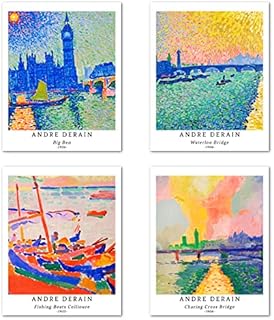 Berkin Arts Wall Art Unframed Prints Giclee Art Paper Set of 4, 11x14 inch Landscape Artwork, Home Decoration Vintage Multicolor Aesthetic Pink Cityscape Seascape Birthday Gift Andre Derain Prints