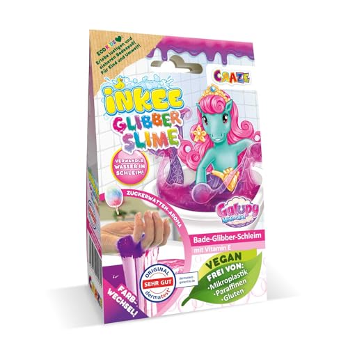 INKEE Bath Slime Galupy Mermaid | Bade-Glibber Schleim mit Vitamin E, neon-pinkes Badepulver mit Zuckerwatte-Aroma, 100g Schleimpulver