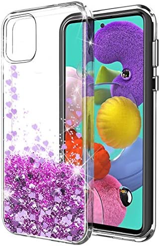 SunStory Galaxy A51 Case,Luxury Fashion with Moving Shiny Quicksand Glitter and Double Protection with PC Layer and TPU Bumper Case for Samsung Galaxy A51 Phone (Purple)