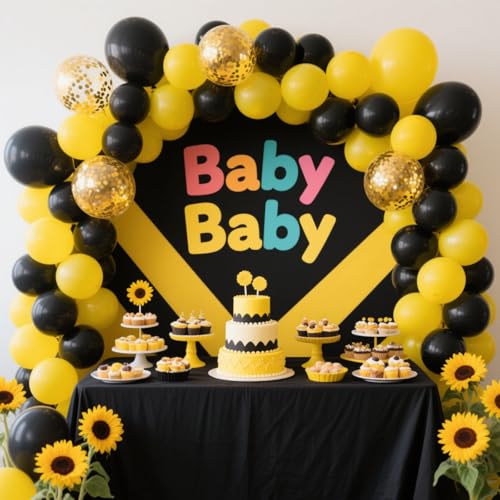 Image of We Moment 12 Inch Yellow Black Balloons Confetti Latex Balloon for Yellow Black Party Decorations,Pack of 50