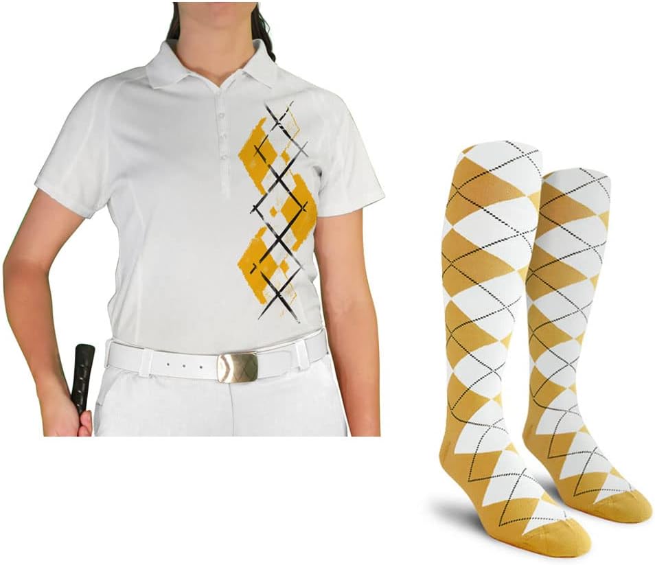 Dry Fit Short Sleeve Graphic Golf Polo Shirt with Socks for Women, Argyle Paradise (AAA-ZZZ)