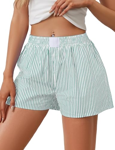 Image of Ythomm Womens Lounge Shorts Y2k Striped Print Elastic Waist Pajama Shorts Cute Boxers Bottoms With Pockets Comfy Sleepwear, X-Large