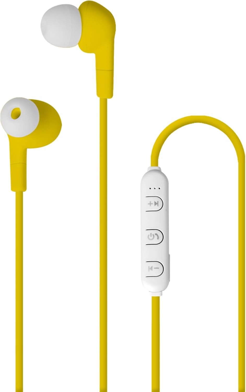 Close-up of the control module on the Pantone Bluetooth In-Ear Headphones, showing volume and multi-function buttons.